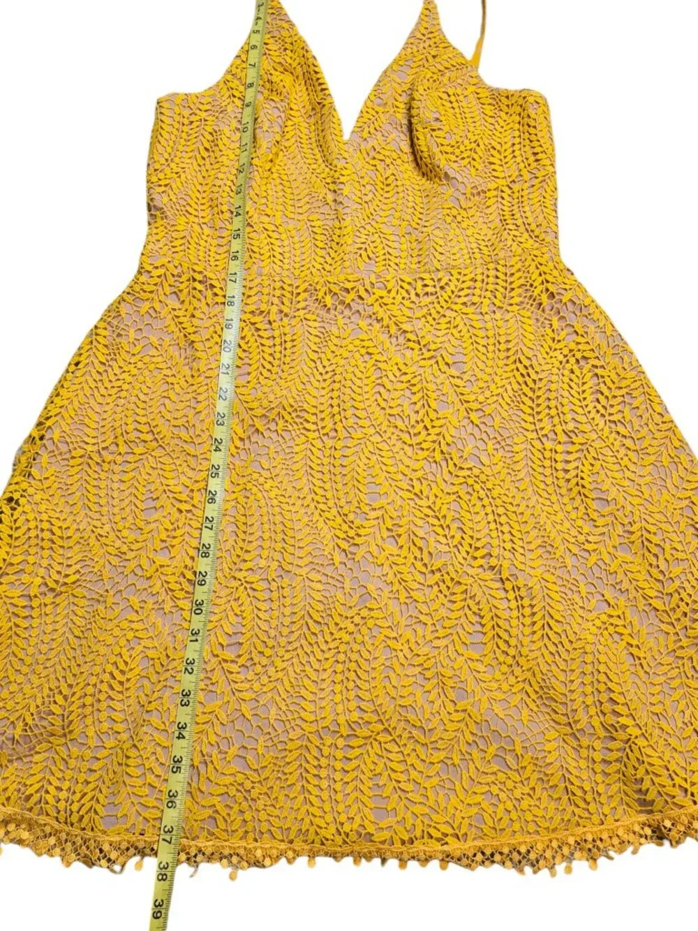 Dress The Population Yellow Crochet Lace Dress XXL EUC - Picture 5 of 10